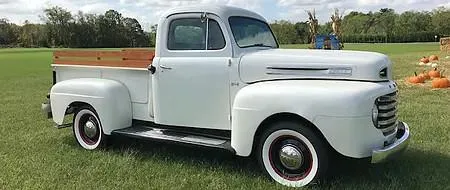 Classic White Pickup Truck On Pumpkin Patch Field