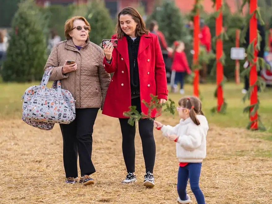 Countryview Farms Nursery Mom Daughter Grandma Family enjoying Christmas tree farm stroll.