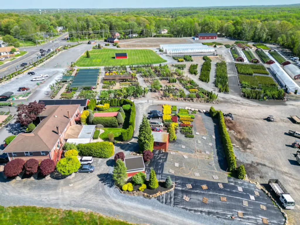 Aerial view of a large nursery and garden center.
