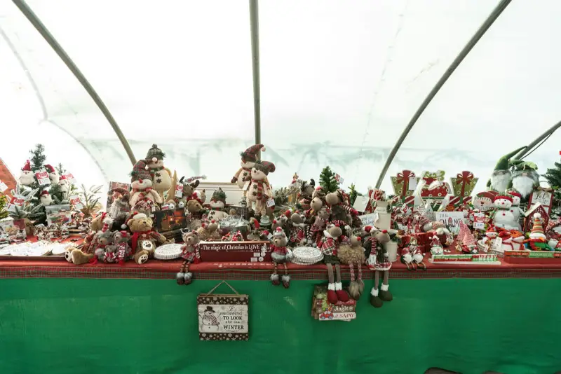Christmas decorations display with festive figurines