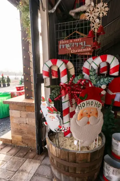 Festive Christmas decorations with candy canes and Santa.