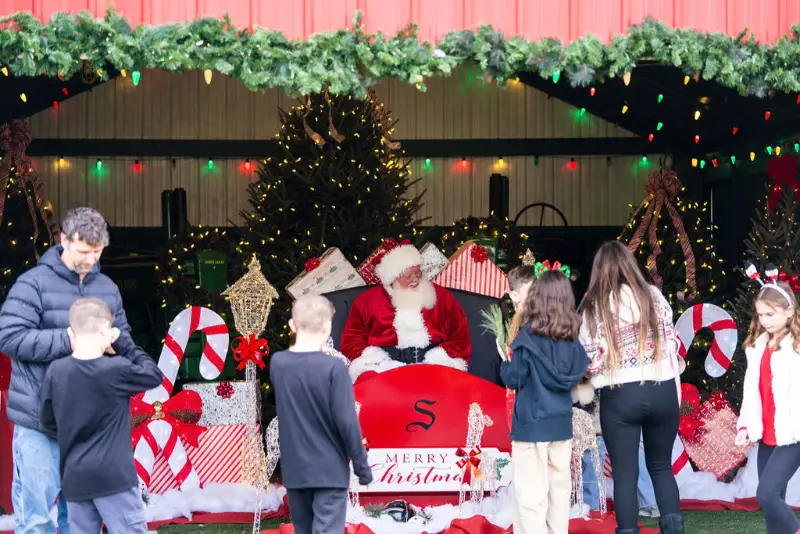 Santa Claus with children at Christmas display